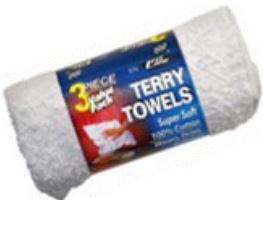TERRY COTTON TOWELS WHITE 3PK