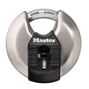 MASTER PADLOCK 2-3/4in (70mm)
Wide Magnum Stainless Steel
Discus Padlock with Shrouded
Shackle.  Model #M40XD