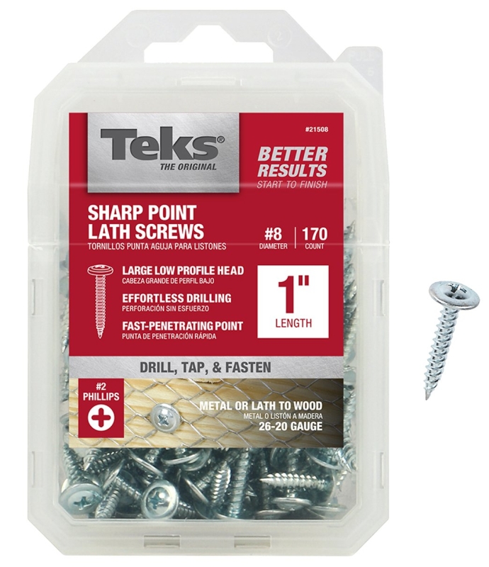 TEKS 21508 SHARP POINT LATH SCREWS #8 1&quot; Steel, Zinc